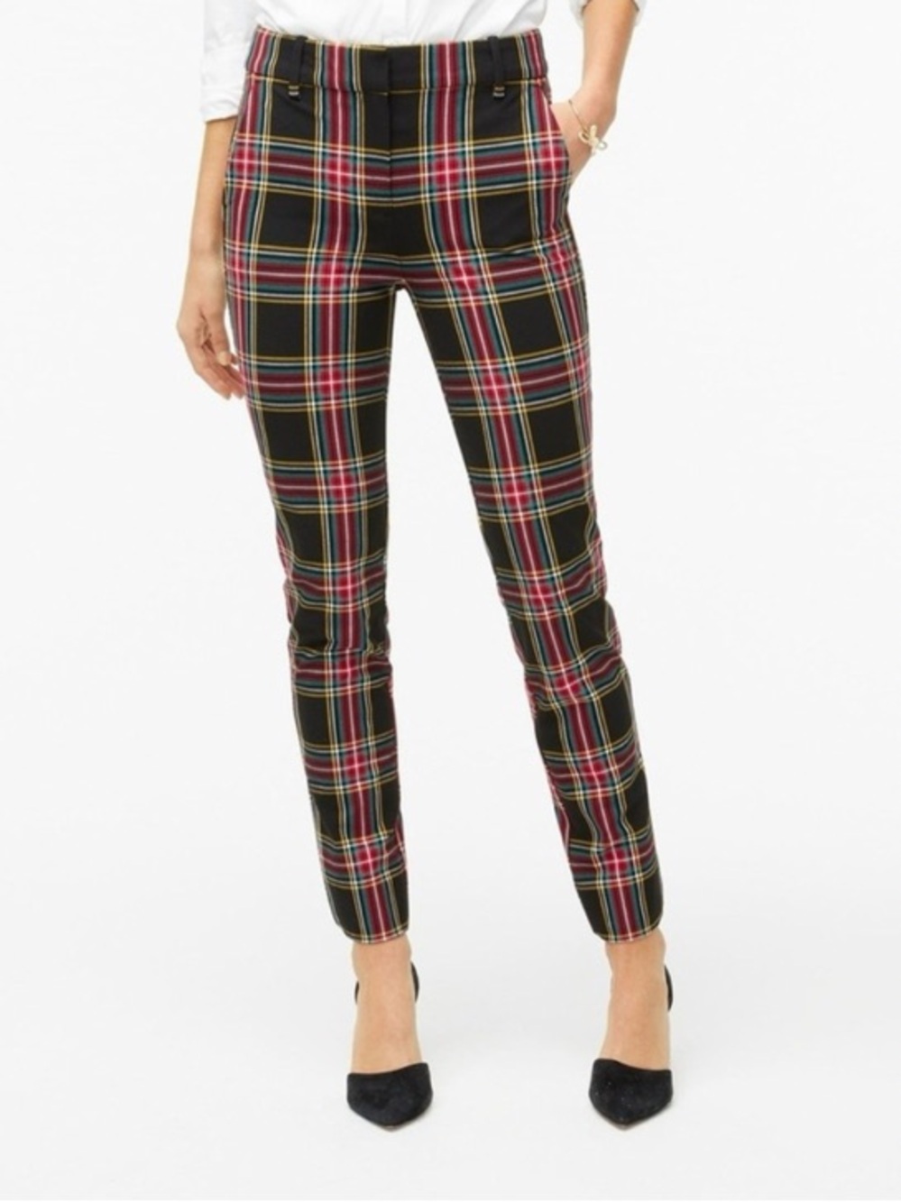 J. Crew Skinny Plaid Pants in Black, Red and Yellow Tartan